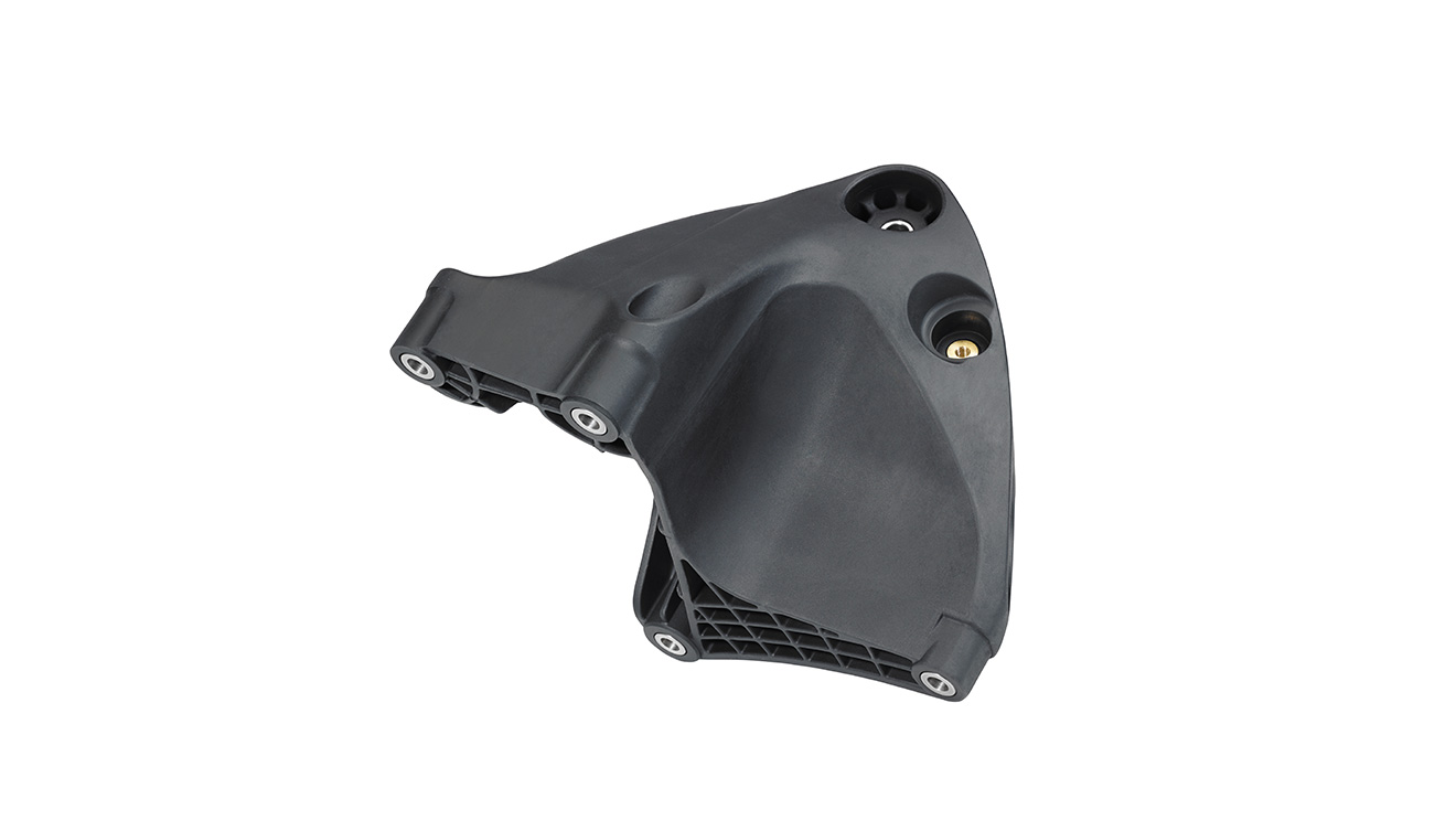 Engine mount made of glass-fiber reinforced thermoplastics.