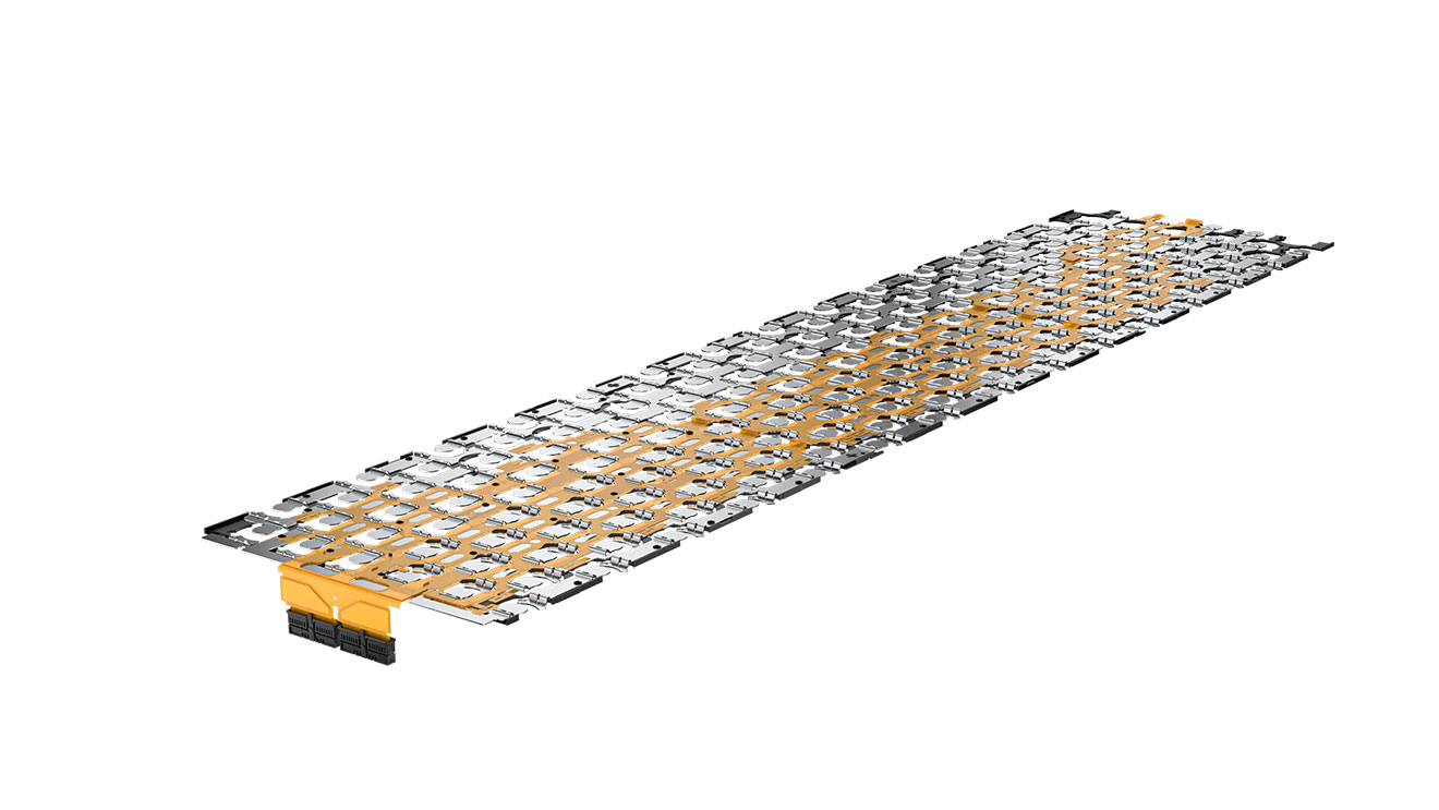 Zellkontaktiersystem für zylindrische Zellen mit flexibler Leiterplatte als Signalträger.